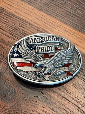 Patriotic Soaring Eagle American Pride Metal Belt Buckle, USA, Flag, 3-D, Sturdy